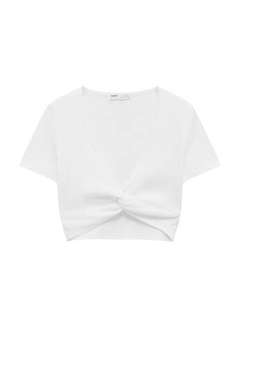 Cropped T-shirt with gathered detail