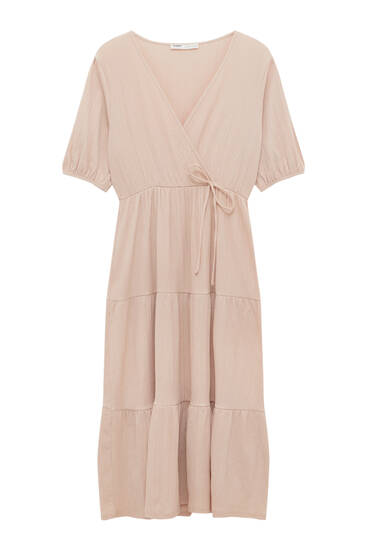 Crepe dress with tie detail