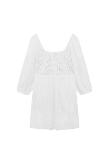 Vestido blanco detalle crochet - PULL\u0026BEAR