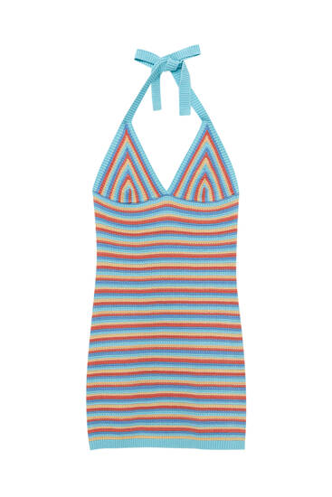 Vestito corto in crochet a righe - PULL\u0026BEAR