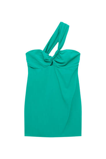 שמלה קצרה אסימטרית בצבע ירוק