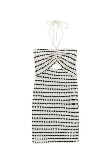 Crochet striped halter neck dress