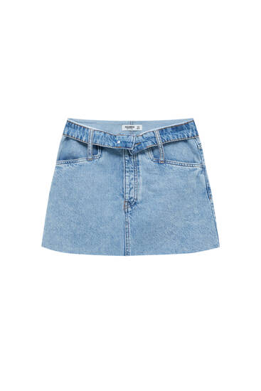 Denim mini skirt with fold-over waist
