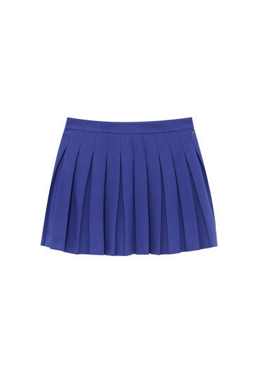 Niebieska spódnica mini basic z zakładkami