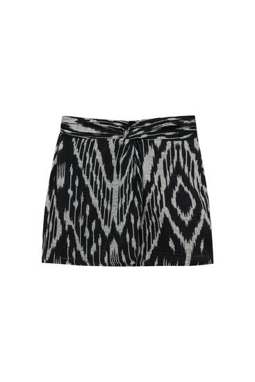 Printed mini skirt with knot detail