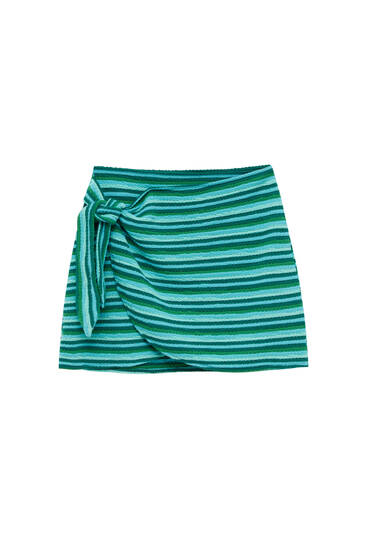 Horizontal stripe wrap mini skirt