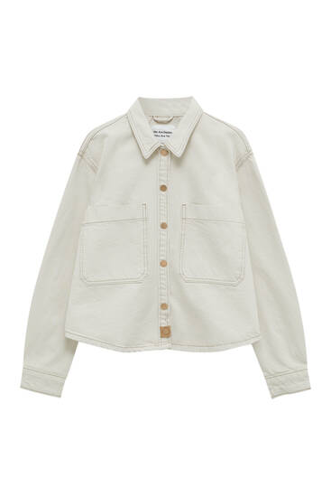 Cropped sand-colored overshirt