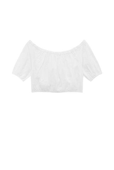 Cropped blouse with swiss embroidery