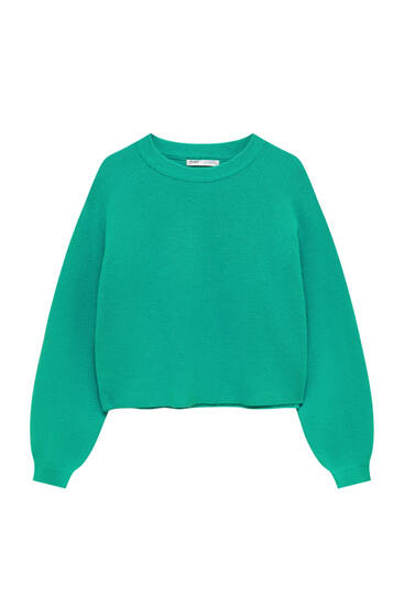 Raglan sleeve purl knit sweater