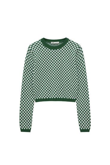 Pull maille jacquard damier