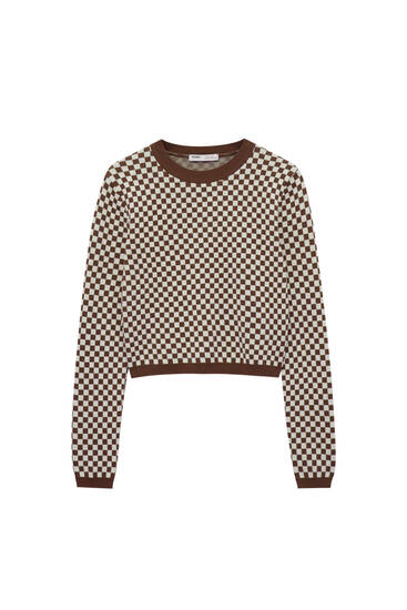 Pull maille jacquard damier