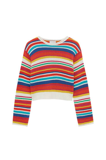Πλεκτό πουλόβερ με πολύχρωμες ρίγες