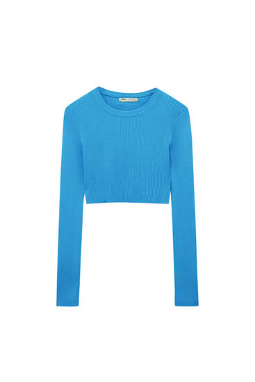 Cropped-Pullover im Rippenstrick