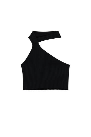 Ribbed crossover halter top