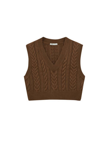 Cropped cable-knit vest