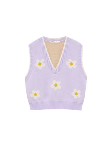 Lilac knit vest with daisy print