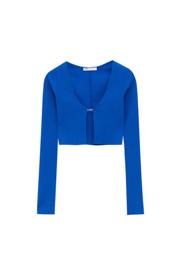 Ribbed cropped cardigan with opening detail