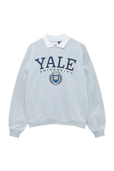Yale baskılı polo yaka sweatshirt
