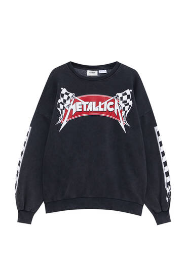 Metallica damalı baskılı sweatshirt