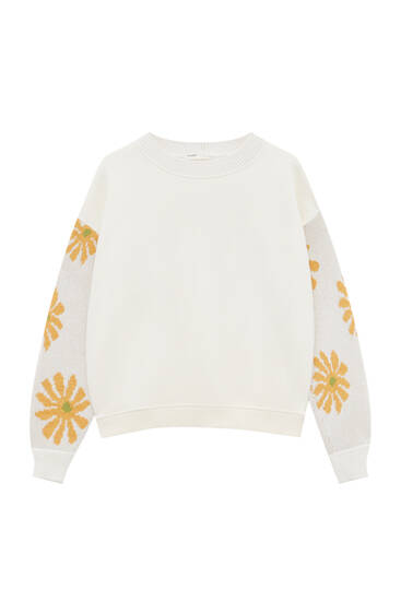 Sweatshirt with floral sleeves
