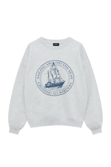 Vintage sweatshirt with sailboat graphic - PULL&BEAR