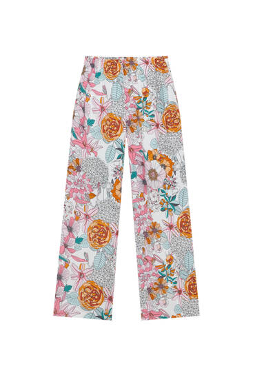 Loose-fitting trousers with floral print