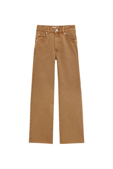 Cropped high-waist straight-leg trousers