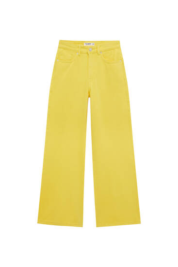 Coloured high-waist wide-leg trousers