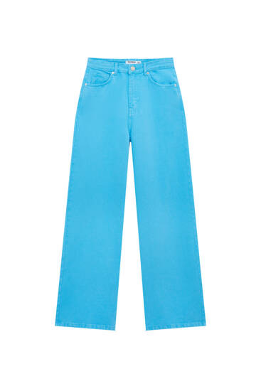 Kolorowe spodnie z wysokim stanem i szerokimi nogawkami