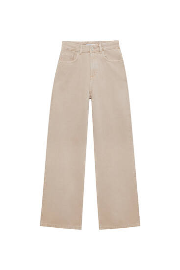 Renkli yüksek bel geniş paça pantolon - PULL\u0026BEAR