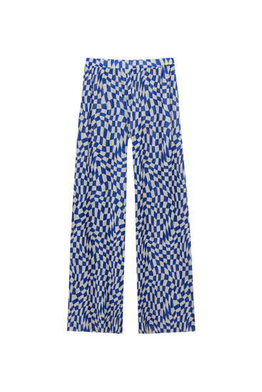 Pleated check print trousers