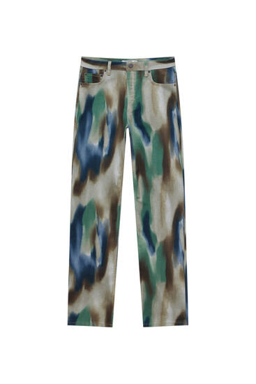 Straight-leg trousers with multicoloured print