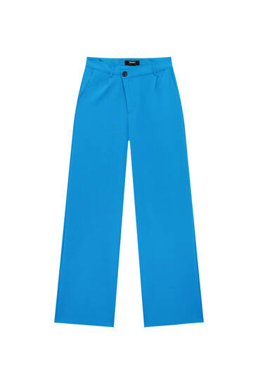 Straight-leg trousers with crossover waistband