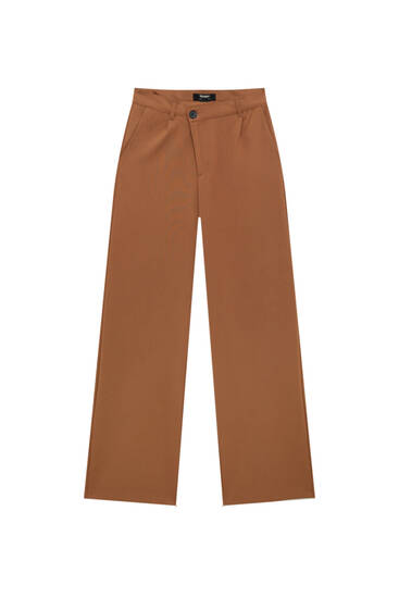 Straight-leg trousers with crossover waistband
