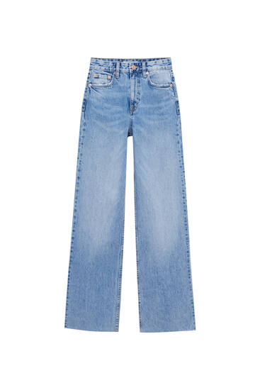 Jeans retas de cintura subida de algodão