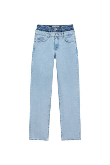 Straight leg jeans with double waist