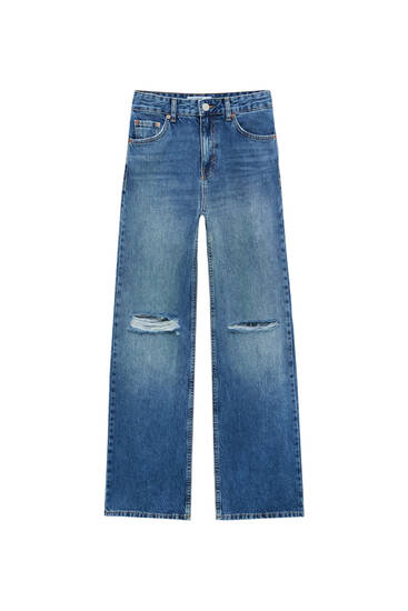 High waist flare jeans with rips
