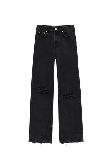 ג'ינס high waist straight fit עם קרעים
