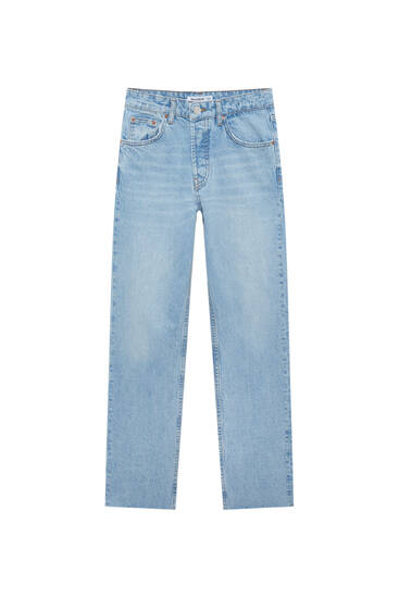 Cropped straight-leg high-waist jeans