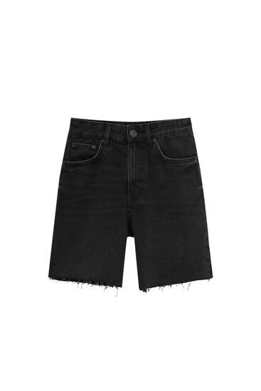 High waist denim Bermuda shorts