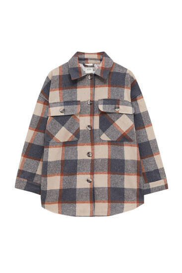 Blue and beige check overshirt