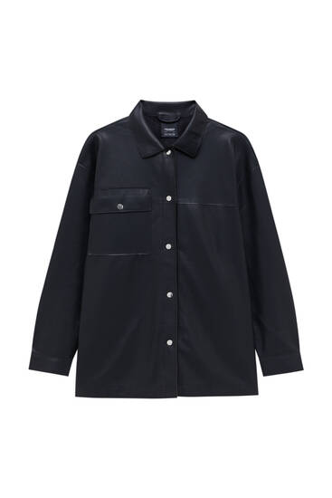Faux leather overshirt with pocket