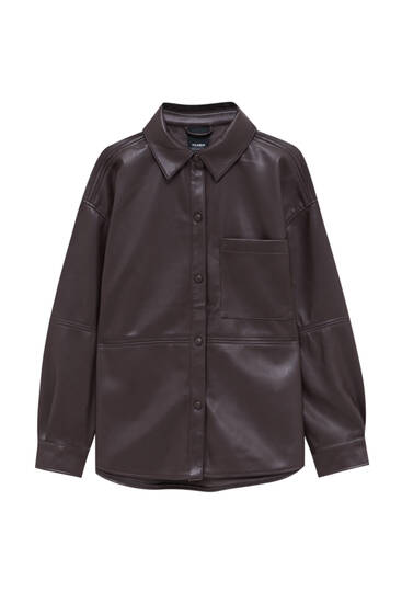 Faux leather overshirt with pocket