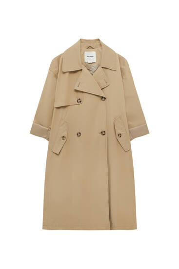 Oversize trench coat with roll-up sleeves