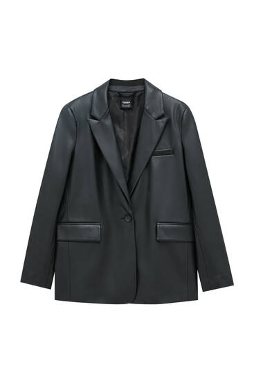 Buttoned faux leather blazer - pull&bear