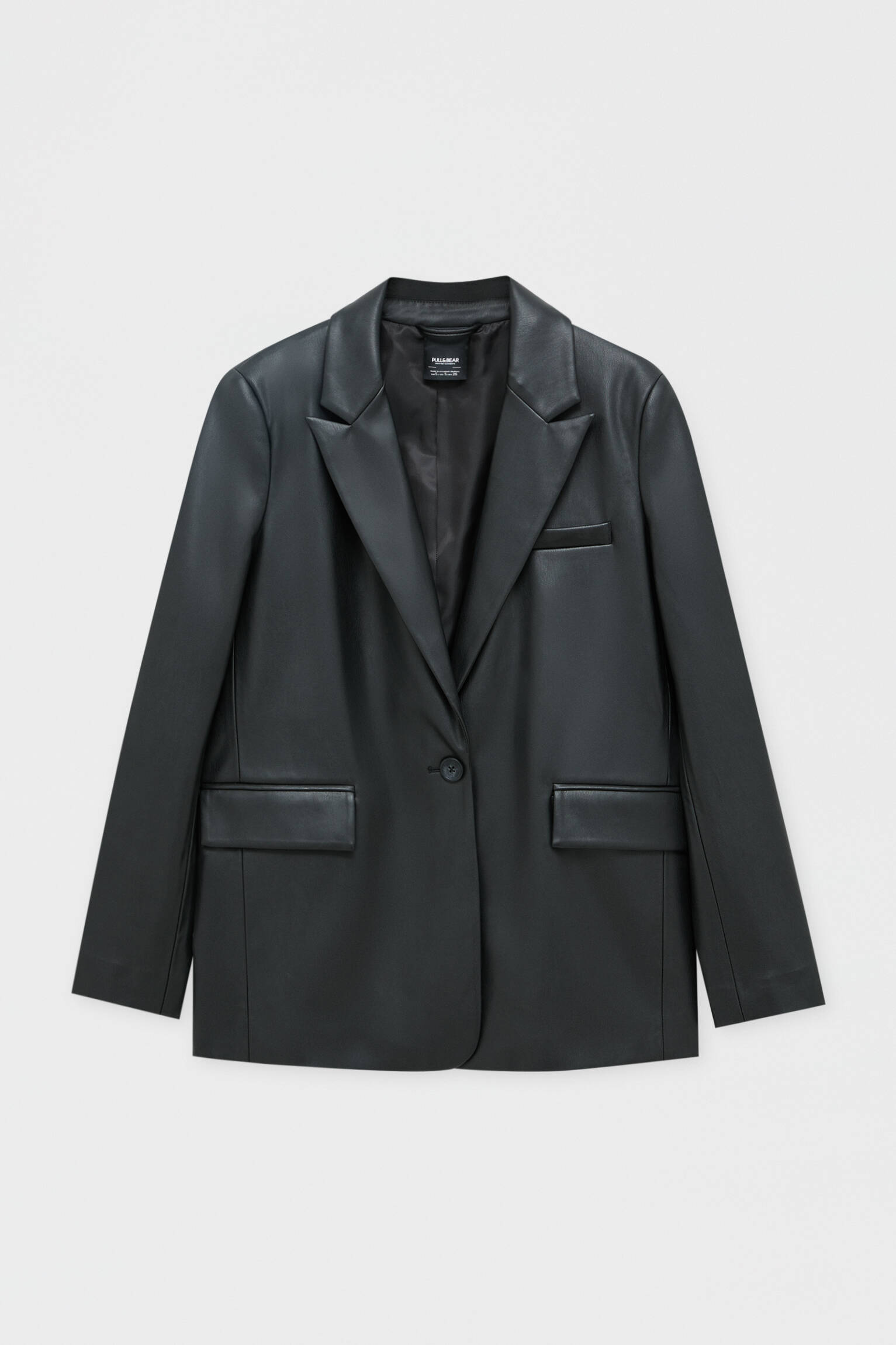 buttoned faux leather blazer