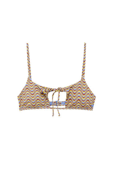 Bikini top with wave print and cut-out