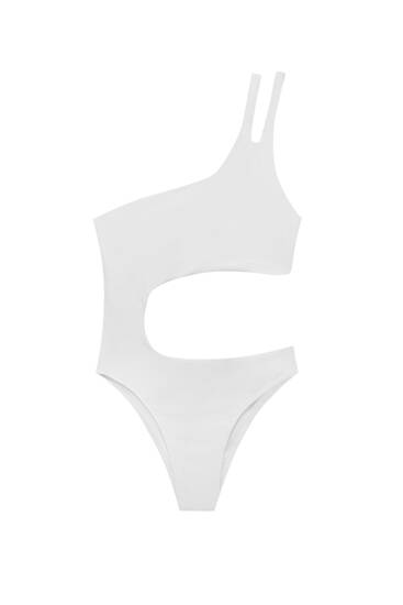 Asymmetrischer Trikini in Weiß