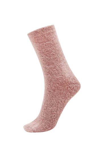 Soft knit faux fur socks
