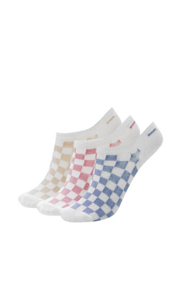 Pack of 3 pairs of chequered no show socks